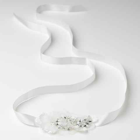 Silver Rhinestone Accentuated Ivory Flower Bridal Wedding Belt or Bridal Wedding Headband 9666