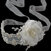 Elegant Light Ivory Ribbon Flower Bridal Wedding Headband or Bridal Wedding Belt Accessory 9668
