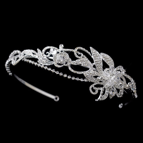 Silver Clear Swarovski Crystal Bead & Rhinestone Side Accented Bridal Wedding Headband Headpiece 9700