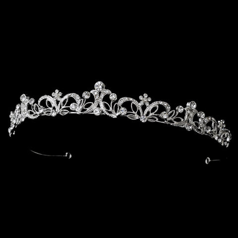 Superb Silver Clear Rhinestone Floral Bridal Wedding Tiara 9835