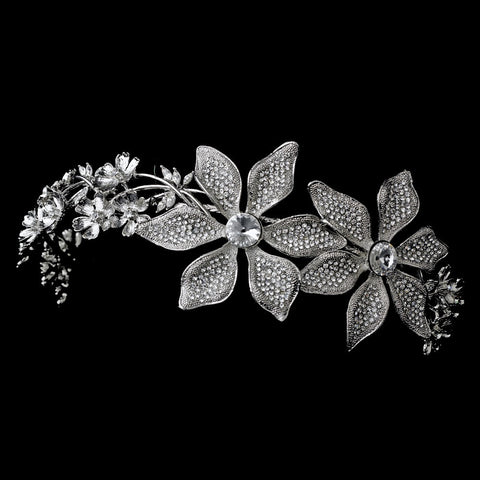 Immaculate Antique Silver Side Accented Flower Headpiece 9945
