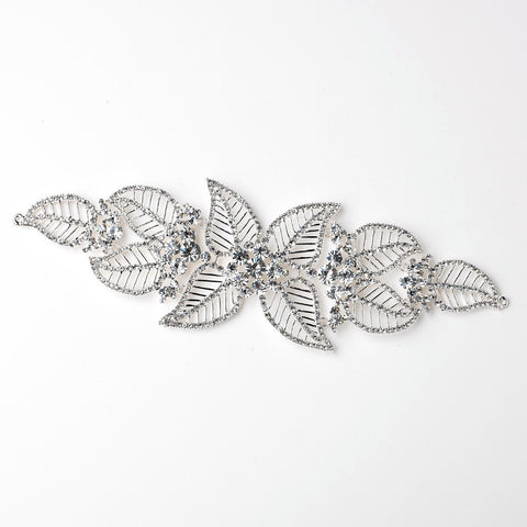 Silver Clear Rhinestone Floral Leaf Bridal Wedding Hair Adornment