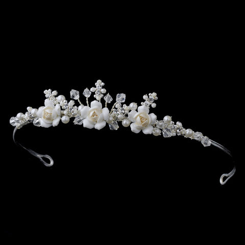 Childrens Flowergirl Crystal & Ivory Rum Porcelain Bridal Wedding Tiara HPC 9323