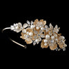 Gold Bridal Wedding Side Headband w/ Golden Petals, Pearls, Swarovski Crystal Beads & Rhinestones