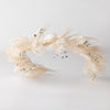 Silver Champagne Straw Mesh Bridal Wedding Headband w/ Feathers & Rhinestones