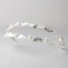 Diamond White Floral Double Roman Bridal Wedding Headband w/ Fabric Petals, Silver Leaves & Pearls