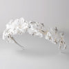 Silver Floral Bridal Wedding Headband w/ Diamond White Lace Tulle Petals & Rhinestones