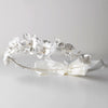 Ivory Satin Ribbon Floral Greek Stefana Bridal Wedding Headband w/ Silver Petals & Rhinestones