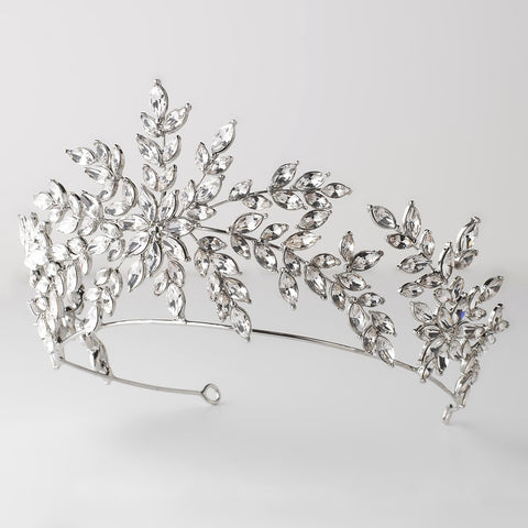 Rhodium Clear Rhinestone Leaf Bridal Wedding Tiara
