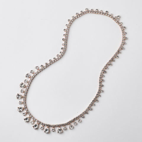 Rose Gold Clear Crystal Bridal Wedding Hair Headband Jewelry Necklace 10010