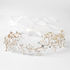 Light Gold Clear Swarovski Crystal Bead Vine Bridal Wedding Ivory Organza Ribbon Accent Headband 10001