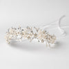 Silver Champagne Floral Vintage Vine Bridal Wedding Bun Wrap Headpiece 10003 with Satin Ribbon