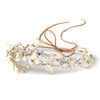 Light Gold Clear Rhinestone & Crystal Rum Pink Floral Leaf Vintage Vine Bridal Wedding Bun Wrap Headpiece 10004 with Organza & Leather Ribbon
