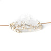 Light Gold Clear Rhinestone & Crystal Rum Pink Floral Leaf Vintage Vine Bridal Wedding Bun Wrap Headpiece 10004 with Organza & Leather Ribbon