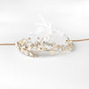 Light Gold Clear Rhinestone & Crystal Rum Pink Floral Leaf Vintage Vine Bridal Wedding Bun Wrap Headpiece 10004 with Organza & Leather Ribbon