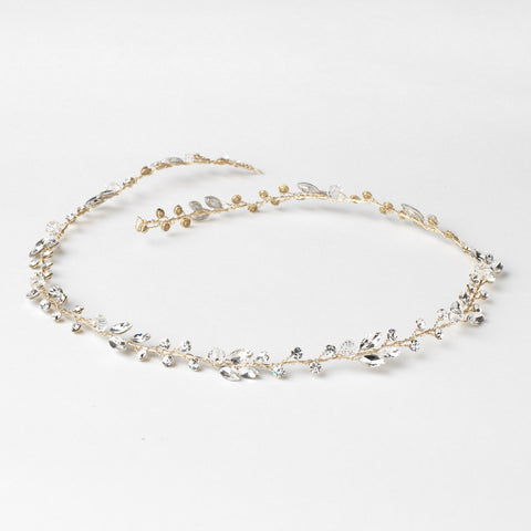 Light Gold Clear Crystal & Rhinestone Bridal Wedding Vine Headband 10008