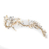 Light Gold Modern Floral Freshwater Pearl & Rhinestone Leaf Bridal Wedding Headband 1560