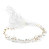 Light Gold Floral Vine Bridal Wedding Headband Organza Ribbon w/ Freshwater Pearls, Rhinestones & Opalescent Beads 1561