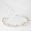 Light Gold Floral Vine Bridal Wedding Headband Organza Ribbon w/ Freshwater Pearls, Rhinestones & Opalescent Beads 1561