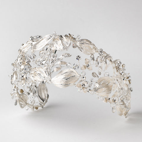 Silver Clear Swarovski Crystal Bead & Rhinestone Leaf Bridal Wedding Headband 1564