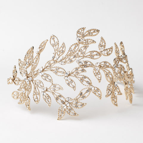 Light Gold Rhinestone Leaf Bridal Wedding Headband 1589