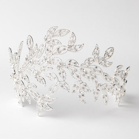 Silver Rhinestone Leaf Bridal Wedding Headband 1589