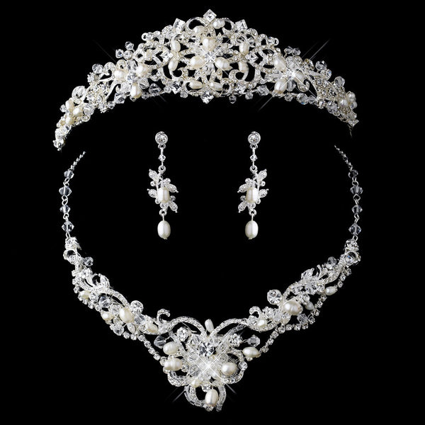 Tiara様 Silver Freshwater Pearl & Crystal Jewelry 7825 & Bridal Wedding