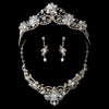 Gold Freshwater Pearl & Crystal Jewelry 7825 & Bridal Wedding Tiara 2596 Set