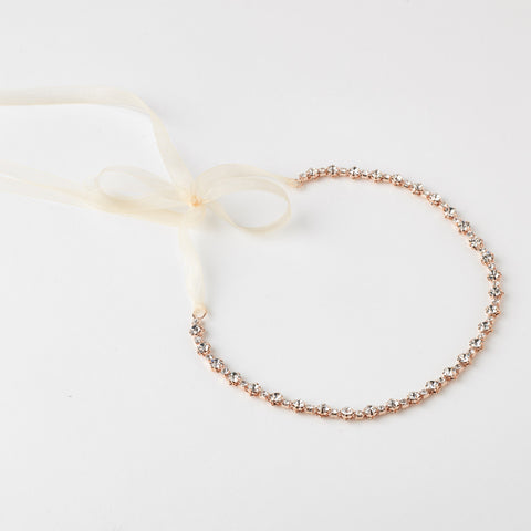 Rose Gold Clear Rhinestone Bridal Wedding Blush Ribbon Headband 2720
