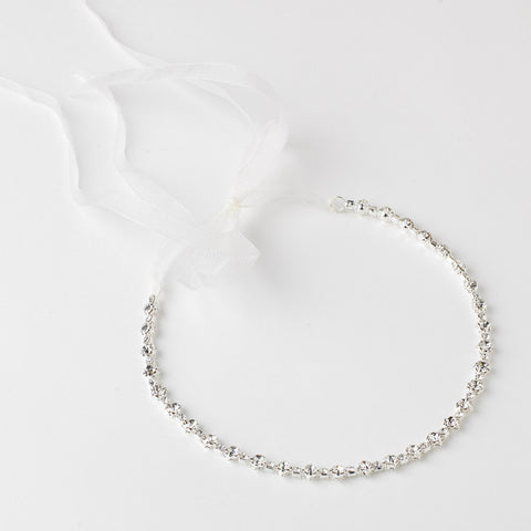 Silver Clear Rhinestone Bridal Wedding Ribbon Headband 2720