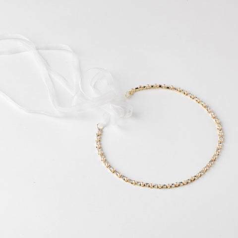 Gold Ivory Pearl & Rhinestone Bridal Wedding Ribbon Headband 2721