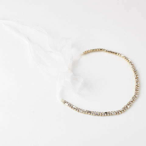 Gold Clear Rhinestone Bridal Wedding Ribbon Headband 2722