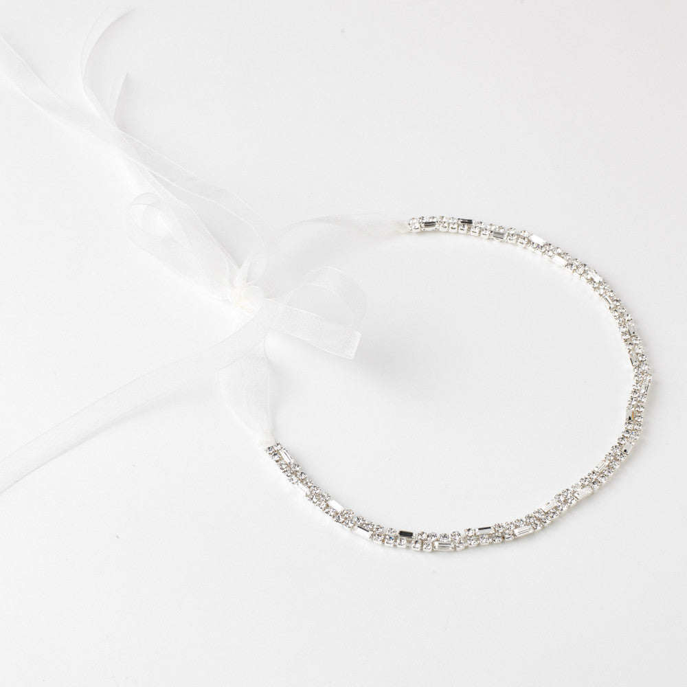 Silver Clear Rhinestone Bridal Wedding Ribbon Headband 2722