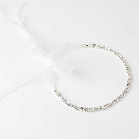 Silver Clear Rhinestone Bridal Wedding Ribbon Headband 2722