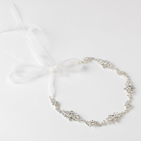 Silver Clear Rhinestone Bridal Wedding Ribbon Headband 3809