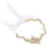 Gold Clear Rhinestone & White Enameled Floral Accent Bridal Wedding Ivory Ribbon Headband 3817