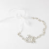 Silver Clear Rhinestone & White Enameled Floral Accent Bridal Wedding Ivory Headband 3817