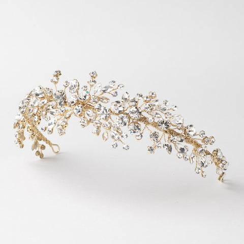 Light Gold Clear Crystal & Rhinestone Bridal Wedding Tiara Headpiece 4988