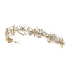 Gold Ivory Enamel Floral Accent Crystal & Rhinestone Tiara 5211