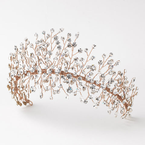 Rose Gold Clear Rhinestone Handmade Wired Bridal Wedding Tiara 6349