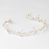 Gold Clear Rhinestone & Freshwater Pearl Vine Bridal Wedding Elastic Headband 6437