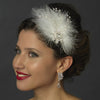 Silver Clear Gemstone Feather Fascinator Bridal Wedding Side Headband with Rhinestone Accents