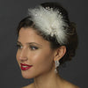 Silver Clear Gemstone Feather Fascinator Bridal Wedding Side Headband with Rhinestone Accents