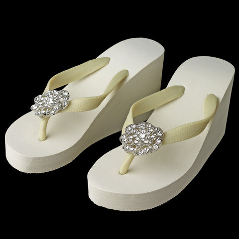 Flower Swirl Rhinestone High Wedge Bridal Wedding Flip Flops