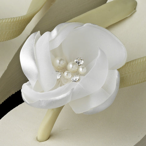 Flower High Wedge Bridal Wedding Flip Flops with Rhinestone & Pearl Accents