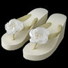 Flower High Wedge Bridal Wedding Flip Flops with Rhinestone & Pearl Accents