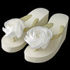 Flower High Wedge Bridal Wedding Flip Flops with Rhinestone & Pearl Accents