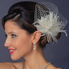 * Rhinestone & Crystal Bead Feather Flower Fascinator Bridal Wedding Hair Clip with Russian Tulle 2542