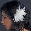 Silver Ivory Feather Bridal Wedding Hair Clip w/ Freshwater Pearl & Crystal 3578