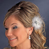 * Exquisite Silver Clear Rhinestone & Swarovski Crystal Bridal Wedding Hair Clip w/ White or Ivory Feathers 460